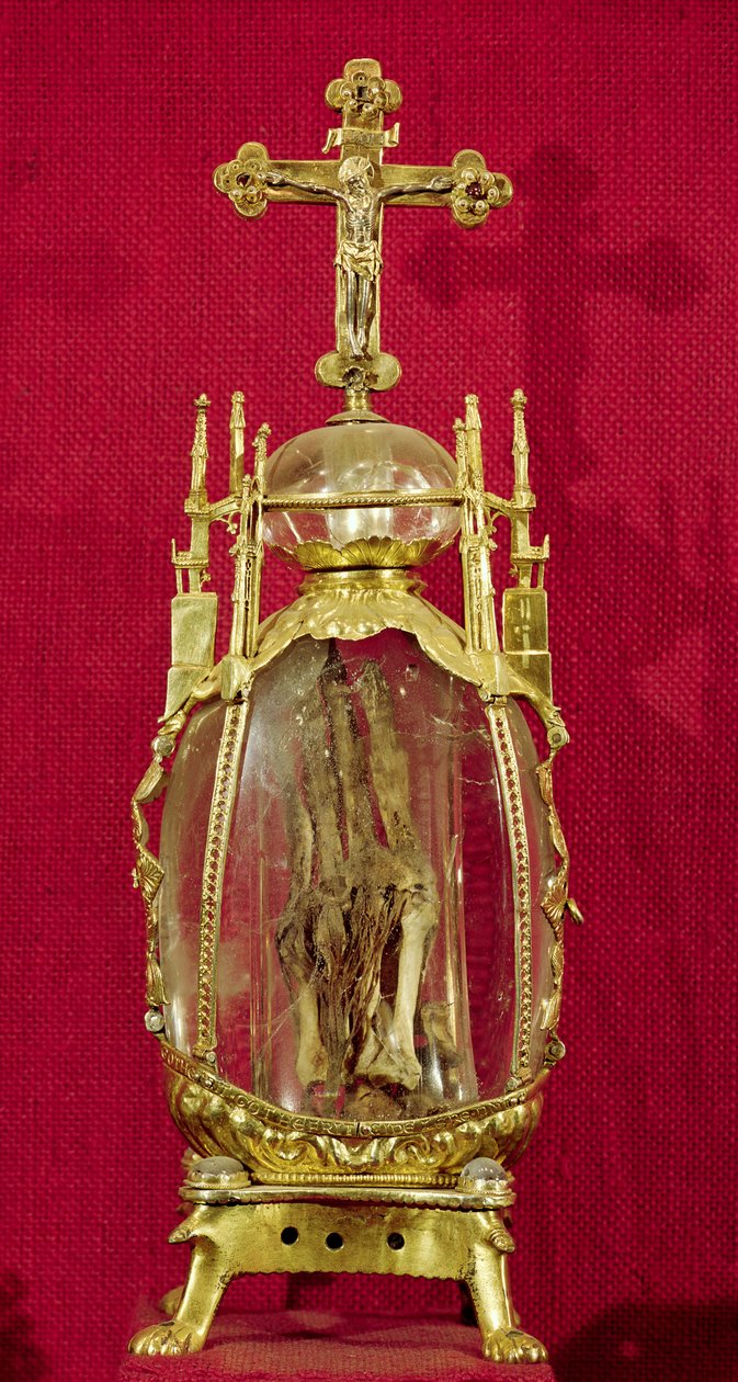 Relikwiarz z ręką św. Attalii (ok. 697-741) XII-XV w. (miedź, pozłacane srebro i kryształ górski) autorstwa French School
