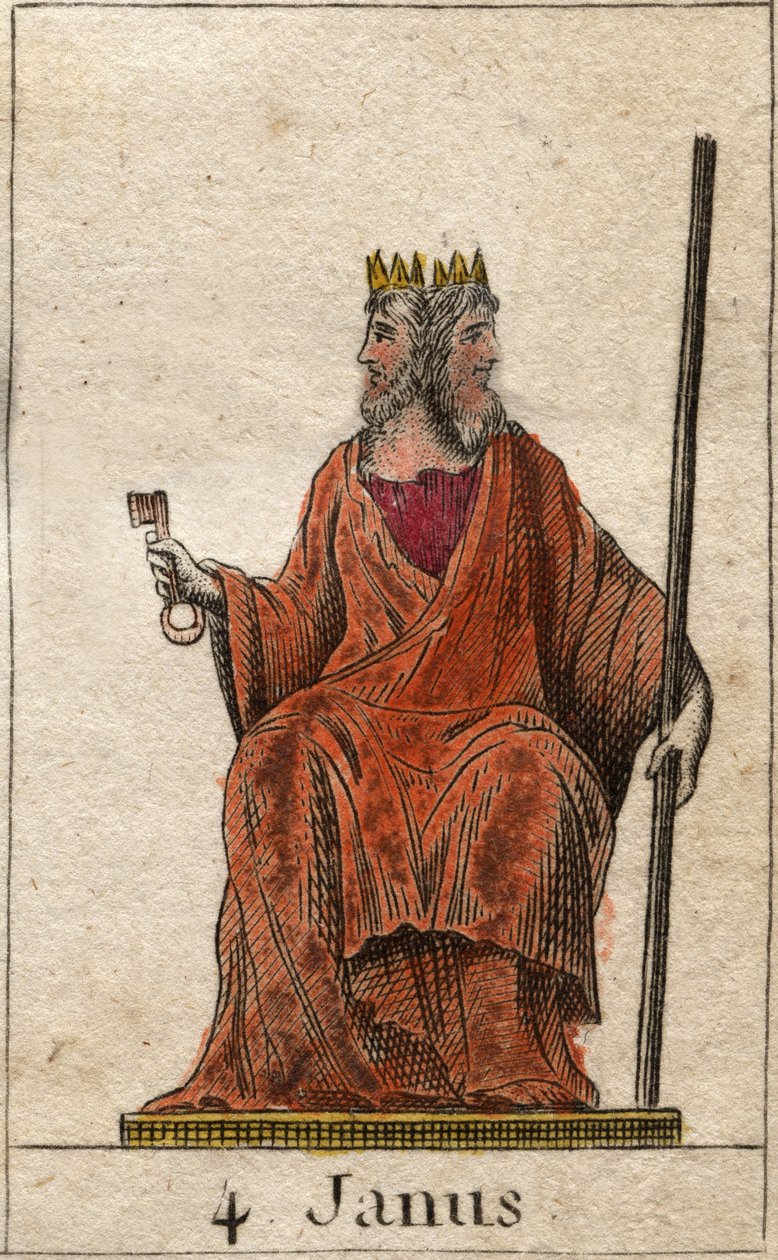 Reprezentacja Janusa, bóstwa początku i przejść, jest reprezentowana przez dwie twarze (Janus (lub Ianus) jest bogiem bram, drzwi, początków i zakończeń, reprezentowany przez dwie twarze i klucz). Z „Mitologii młodości” Pierre
