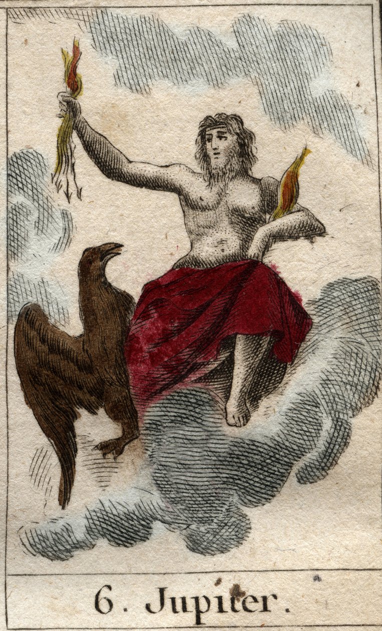 Przedstawienie Jowisza (lub Jowisza), króla bogów i boga nieba i grzmotów). Z „Mitologii młodości” Pierre