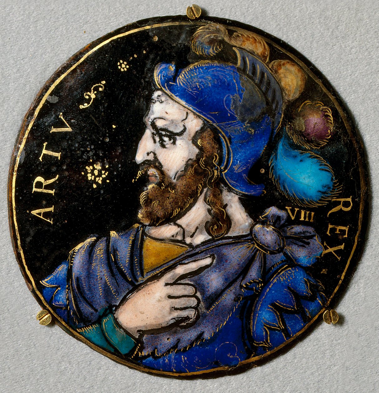 Reprezentacja króla Artura, legendarnego króla Bretonów (VI wiek). Medalion w e-mailu z Limoges z XVI wieku. Posłuchaj, Narodowe Muzeum Renesansu autorstwa French School