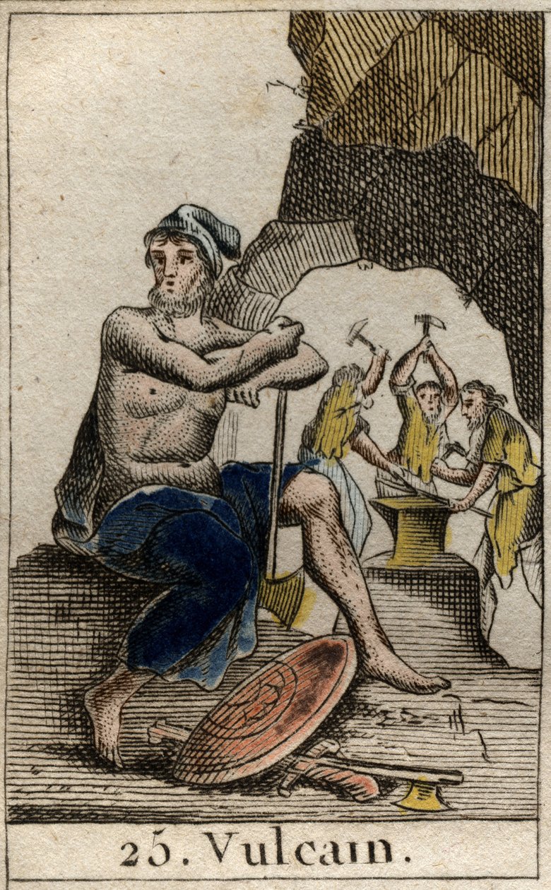 Reprezentacja Wulkana, boga ognia, kuźni i wulkanów. (Wulkan, bóg ognia i wulkanów). Z „Mitologii młodości” Pierre