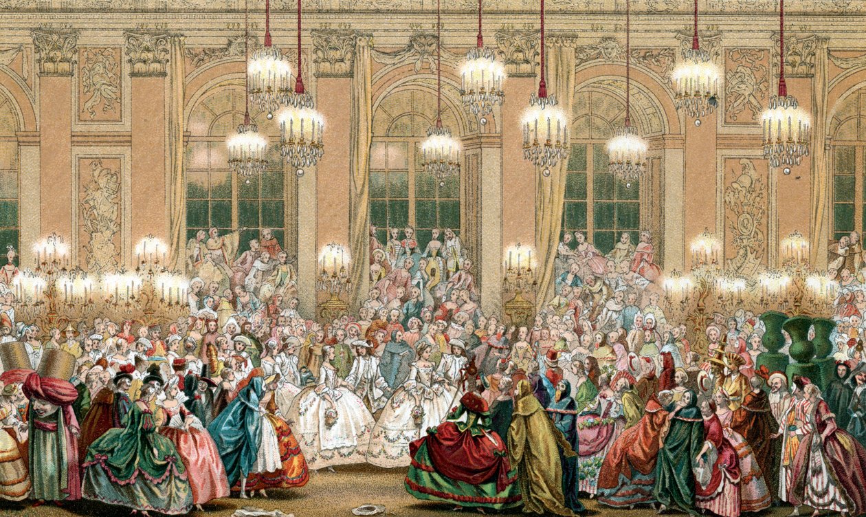 Przedstawienie maskarady na dworze króla Ludwika XV autorstwa French School