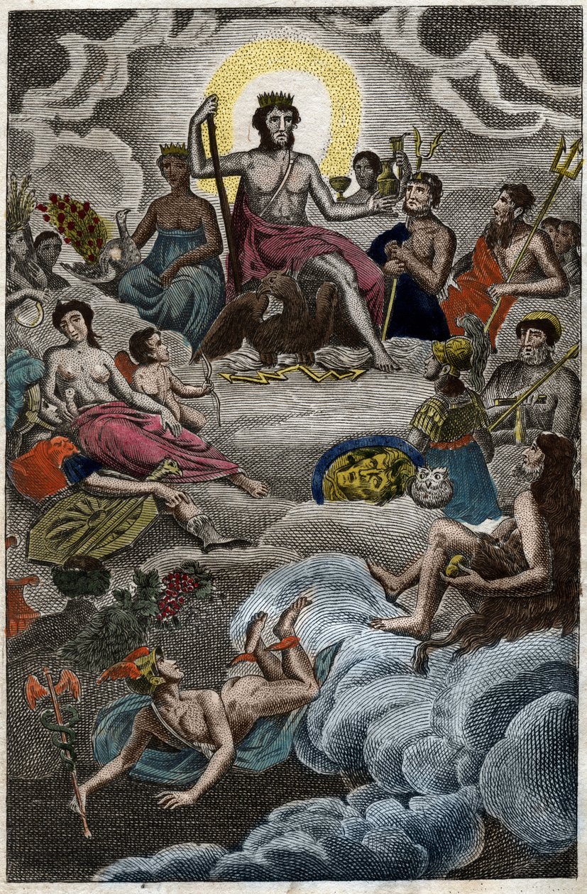 Reprezentacja Zgromadzenia Bogów na górze Olimp lub Dwunastu Olimpijczyków. z „Mitologii młodości” Pierre Blancharda 1803. autorstwa French School