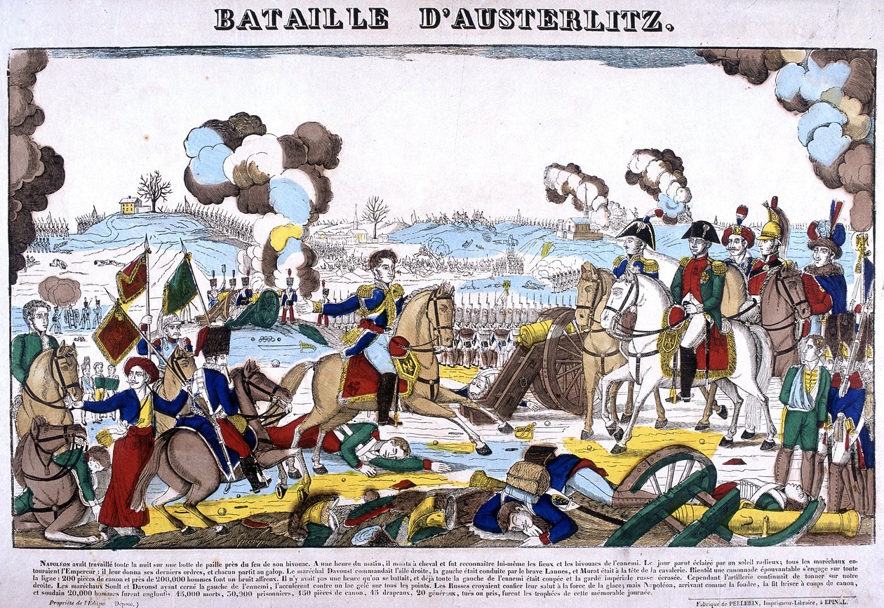 Reprezentacja Bitwy pod Austerlitz, czyli Bitwy Trzech Cesarzy, z dnia 02.12.1805. Obraz Epinal autorstwa French School