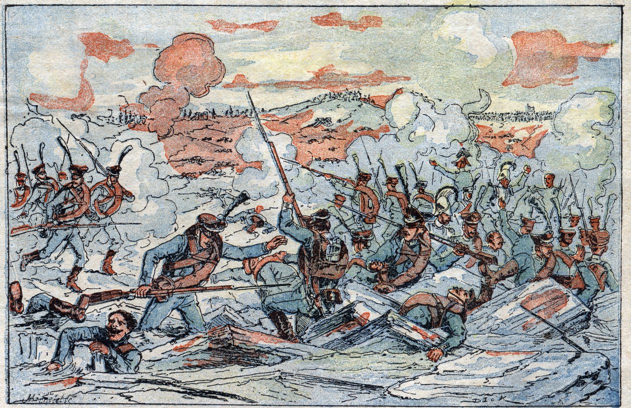 Reprezentacja Bitwy pod Austerlitz, czyli Bitwy Trzech Cesarzy, z dnia 02.12.1805. autorstwa French School