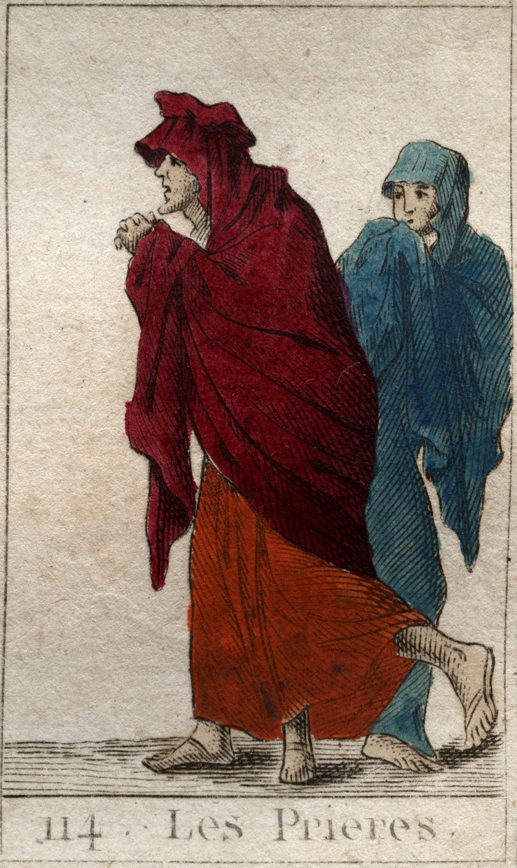 Reprezentacja Modlitwy (lub Lites), córek Jowisza, w postaci starych, kulawych i pokornych kobiet. (Representation of Litae (Prayers), jako stare, kulawe i pokorne kobiety. Z „Mitologii młodości” Pierre Blancharda 1803. autorstwa French School