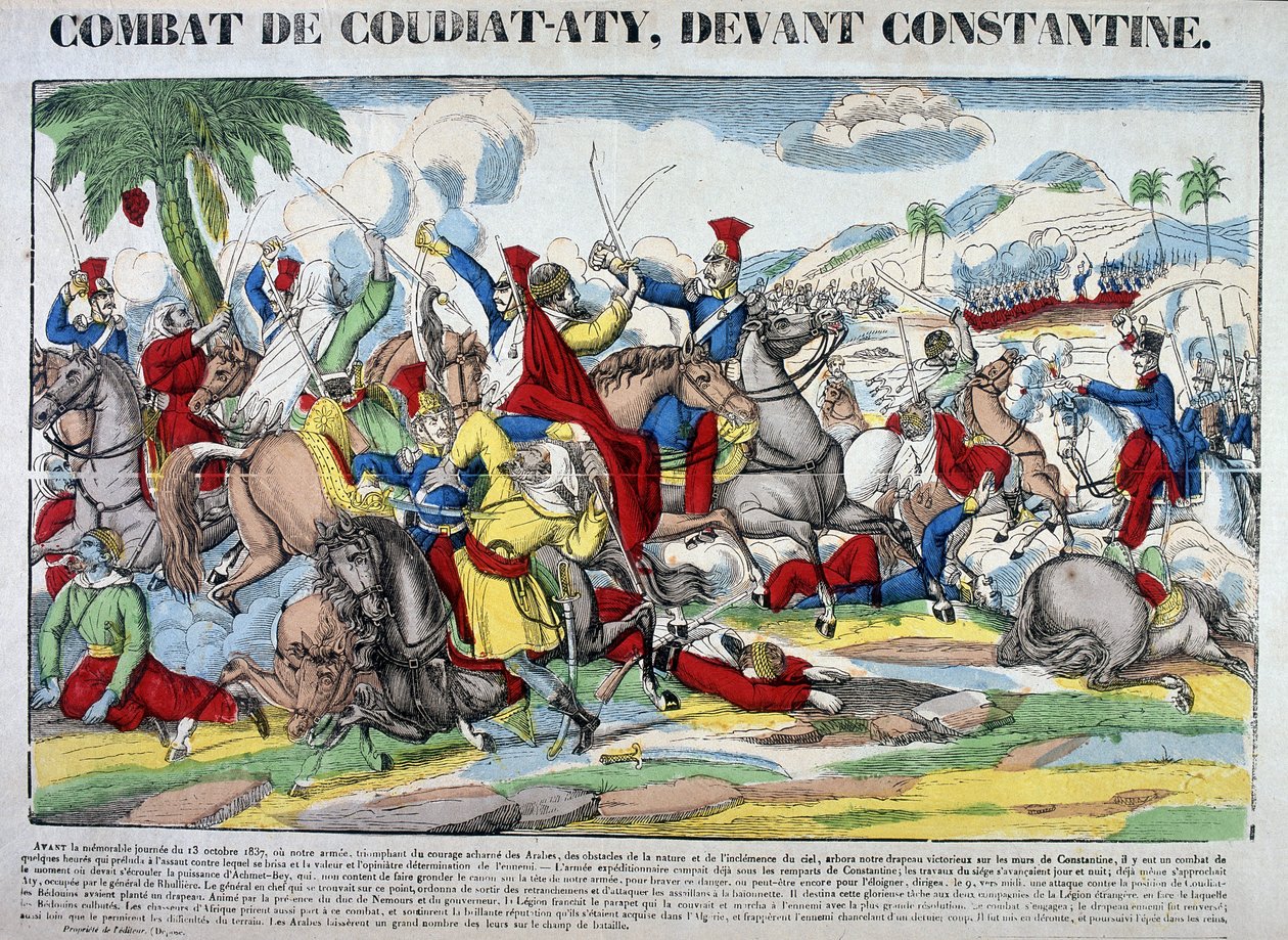 Reprezentacja bitwy pod Coudiat Aty przed Konstantynem, która doprowadziła do zdobycia Konstantyna 13 października 1837 roku. Obraz Epinal autorstwa French School