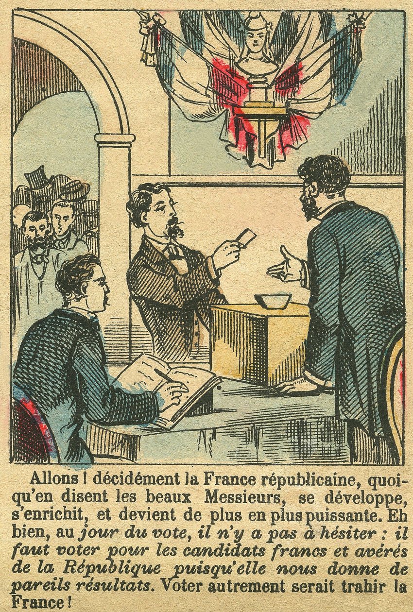Republikańska Francja zasłużyła na głosy Francuzów. Rycina w "Le Figaro, dodatek", 30/03/1889, Paryż. Coll. Selva. autorstwa French School