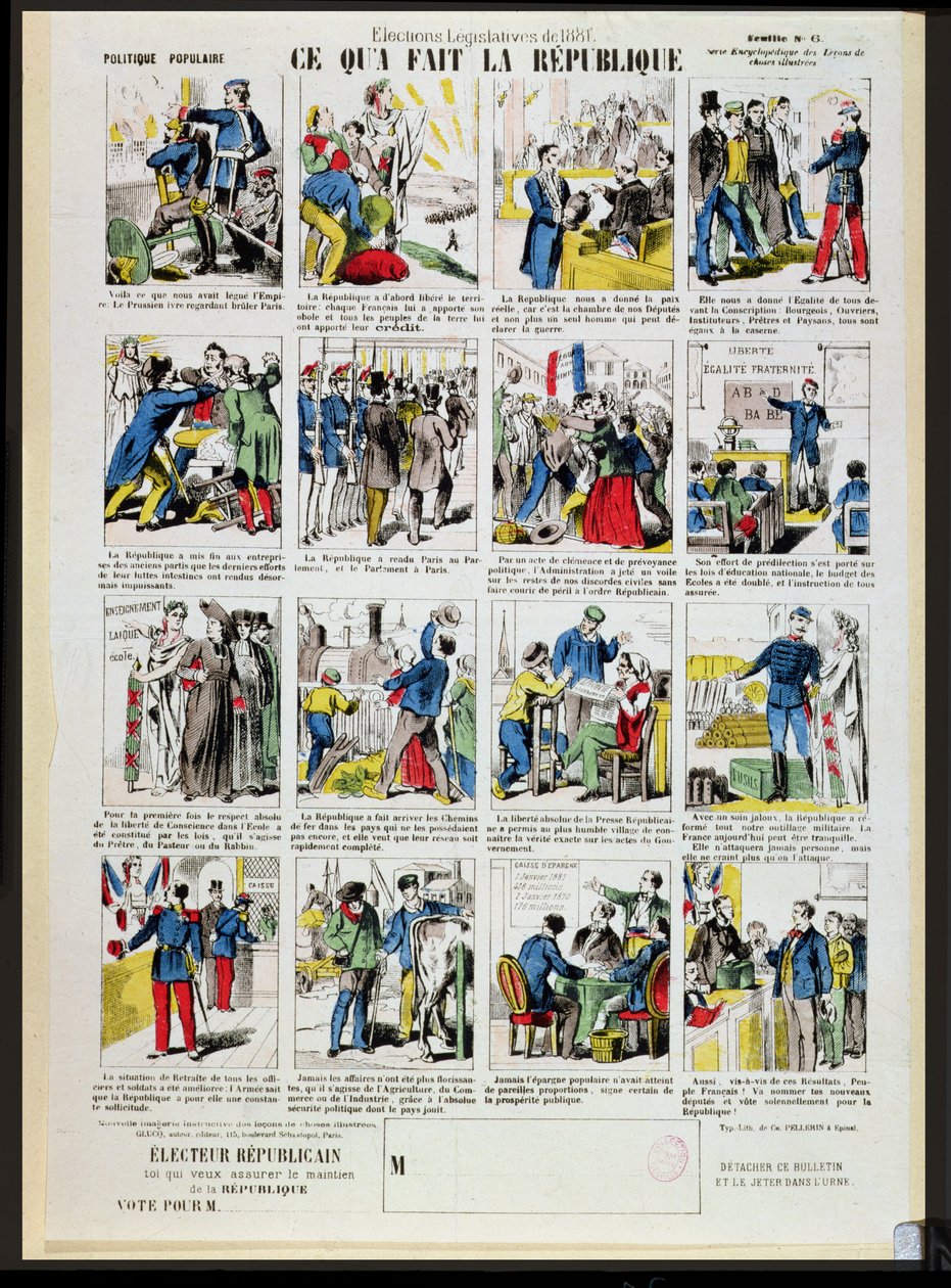 Propaganda republikańska wspierająca powstanie III Republiki, ok. 1881 r. (patrz także 162979 i 162980) autorstwa French School