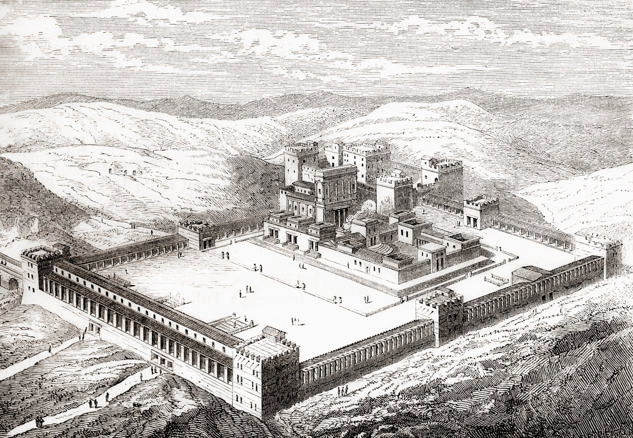 Odrestaurowana Druga Świątynia, która zastąpiła Świątynię Salomona, Jerozolima, z Les Merveilles de la Science, wyd. 1870 autorstwa French School