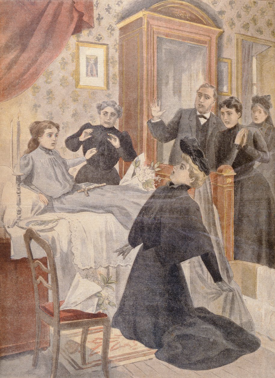 Zmartwychwstanie młodej dziewczyny z łoża śmierci, ilustracja z Le Petit Journal, 1902 autorstwa French School