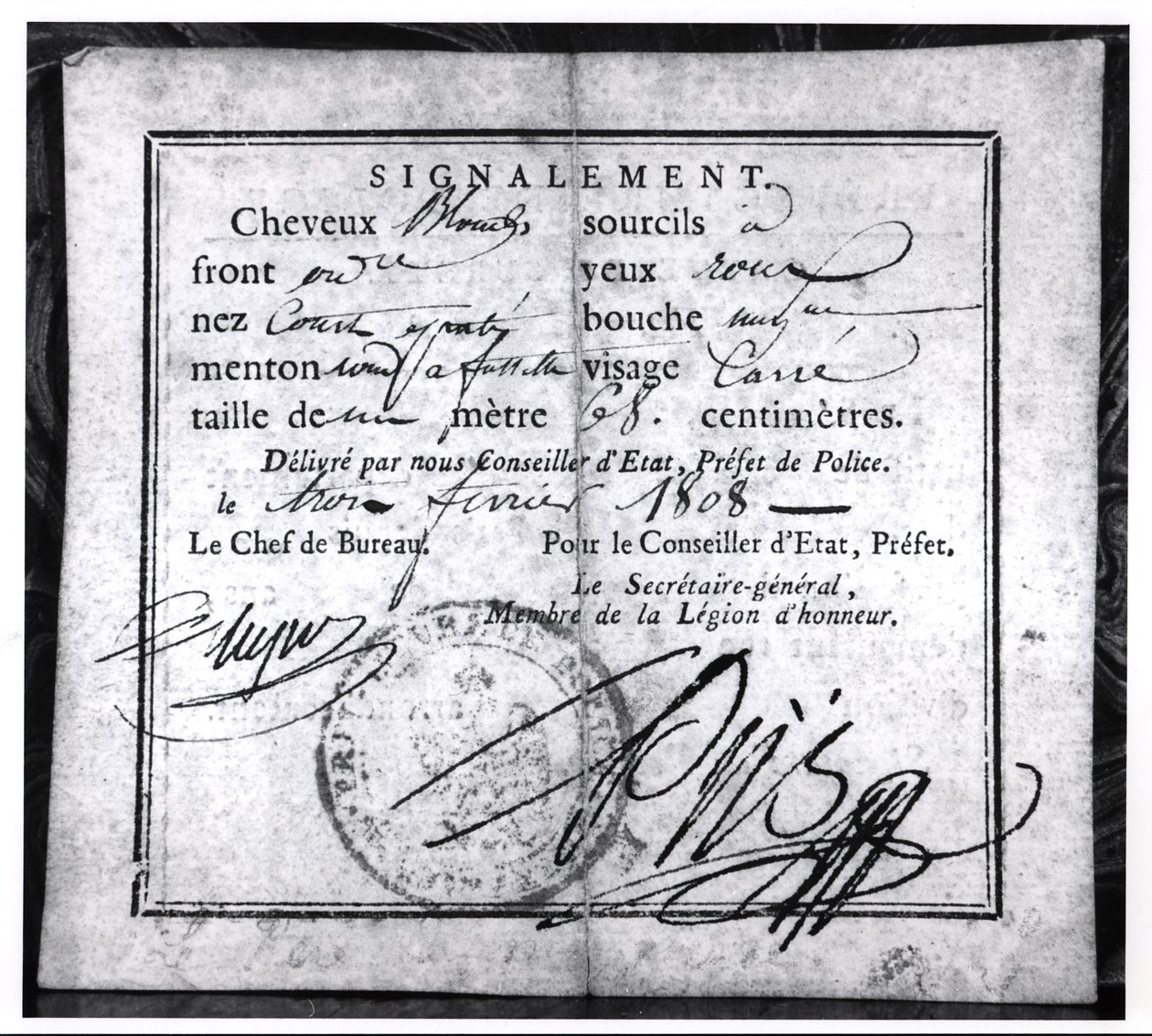 Rewers karty bezpieczeństwa, 1808 (pióro i atrament na papierze) autorstwa French School