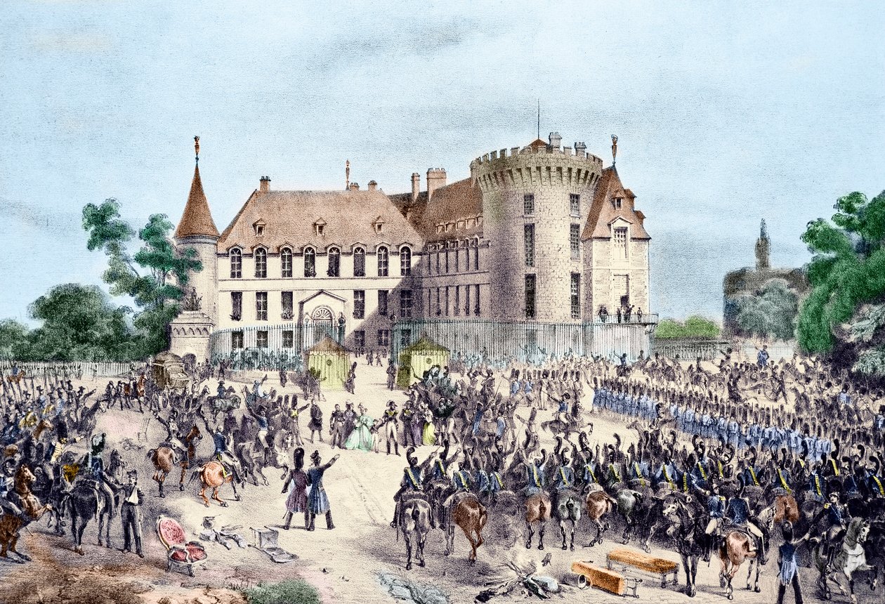 Rewolucja 1830, Karol X przedstawia Gwardii Narodowej (grafika) autorstwa French School