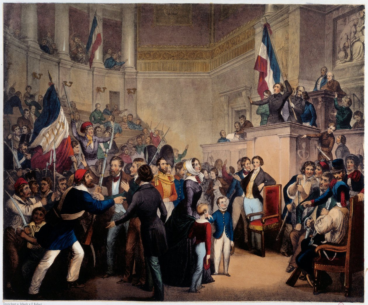 Rewolucja 1848 r. Księżna Orleańska pojawia się w Izbie Deputowanych (Zgromadzenie Narodowe) z dziećmi w celu uzyskania regencji (24 lutego autorstwa French School
