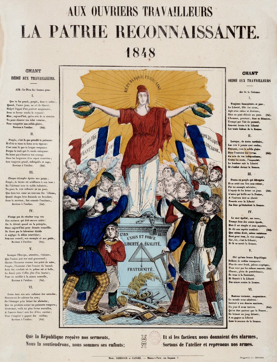 Rewolucja 1848 r. i narodziny drugiej republiki: manifest i pieśń pt. „Robotnikom wdzięczna ojczyzna”, Republika witana jest przez robotników. 1848 Paryż, Musee Carnavalet autorstwa French School