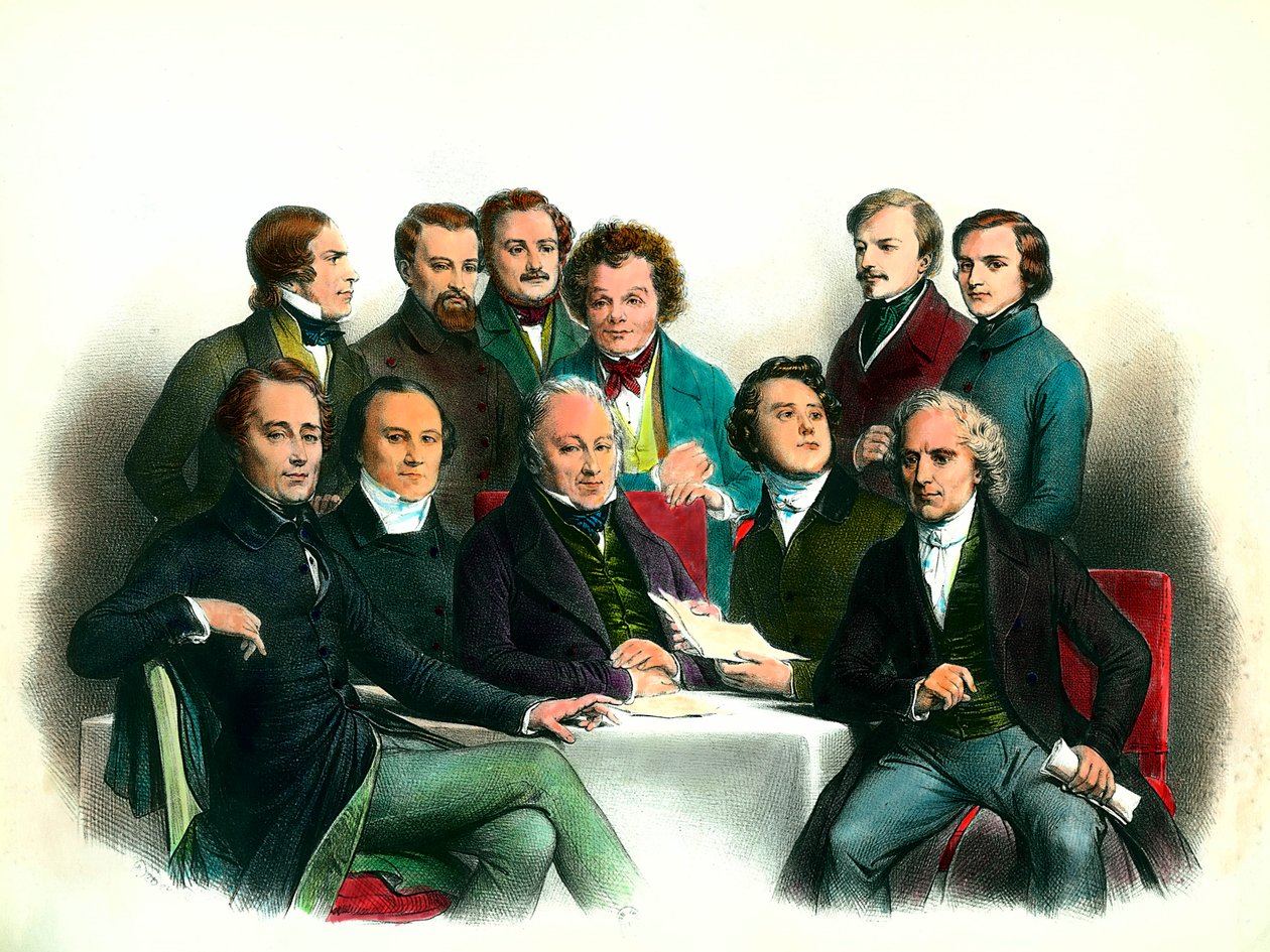 Rewolucja 1848 r.: członkowie rządu tymczasowego 1848 r. (od 24.02 do 06.05): wśród nich Pierre Marie de Saint-Georges (Saint-Georges), Adolphe Cremieux, Francois Arago, Armand Marrast, Louis Antoine Garnier-Pages (Garnier Pages), Alphonse de Lamarti autorstwa French School