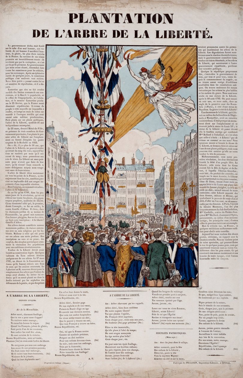 Rewolucja 1848: plantacja Drzewa Wolności 25 marca 1848. Rycina 1848 Paryż, Musee Carnavalet autorstwa French School