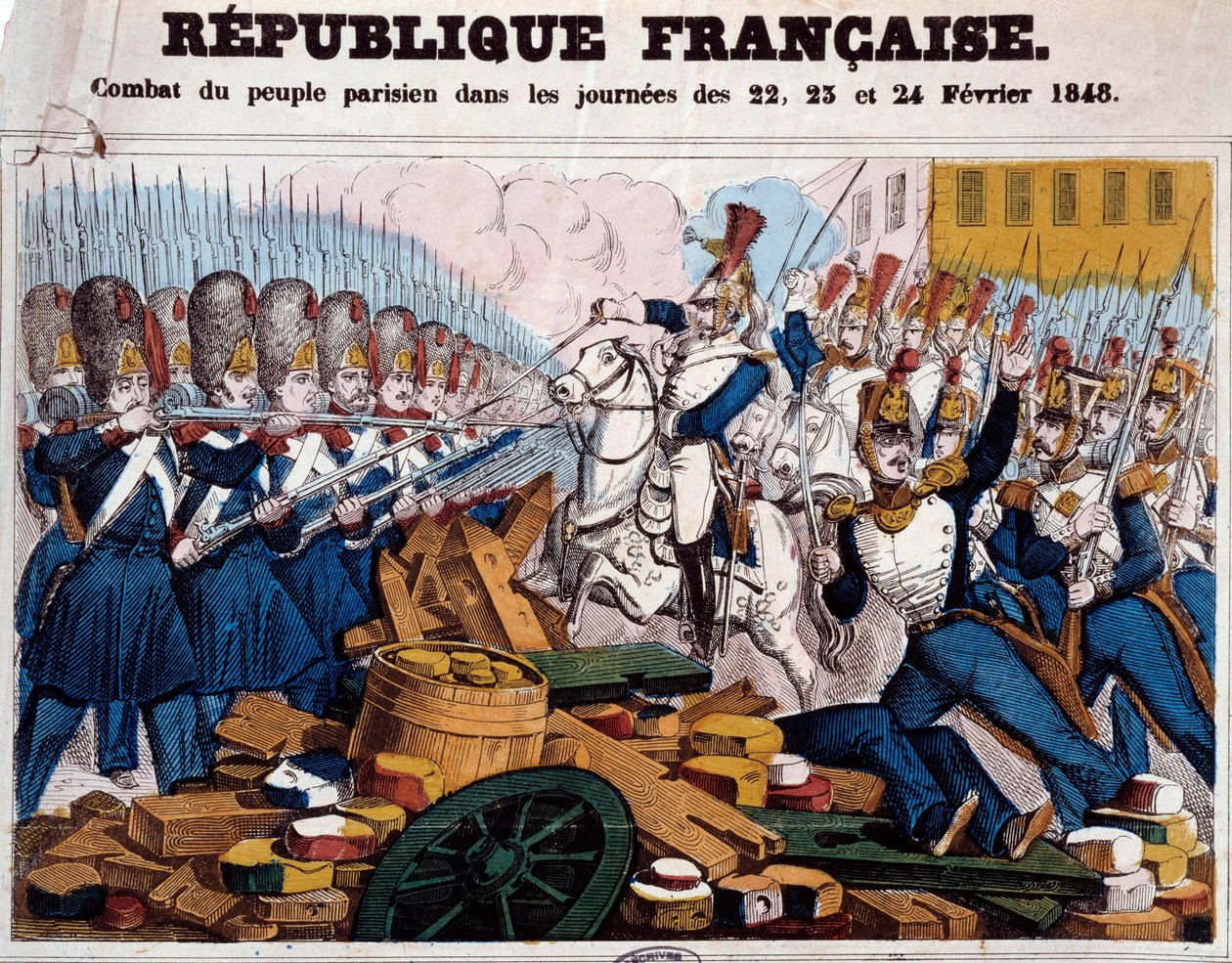 Rewolucja 1848 r.: walka ludu paryskiego na barykadach w dniach 22, 23 i 24 lutego autorstwa French School