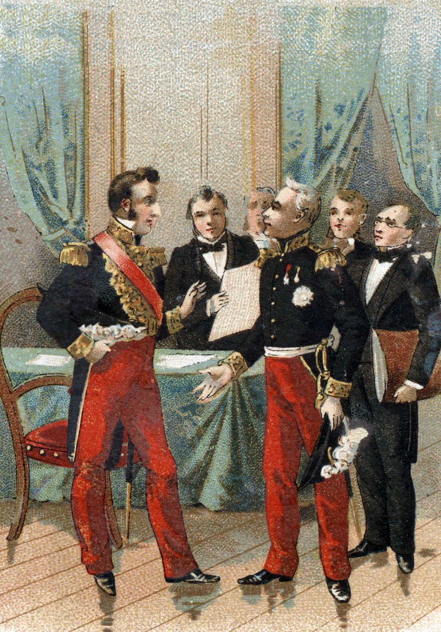 Rewolucja lipca 1830 r.: „Jesteś najlepszy z republik” fraza wypowiedziana przez La fayette (Lafayette) księciu Orleanu, który został Ludwikiem Filipem I (1773-1850), królem Francji, 26 lipca 1830 r. . autorstwa French School