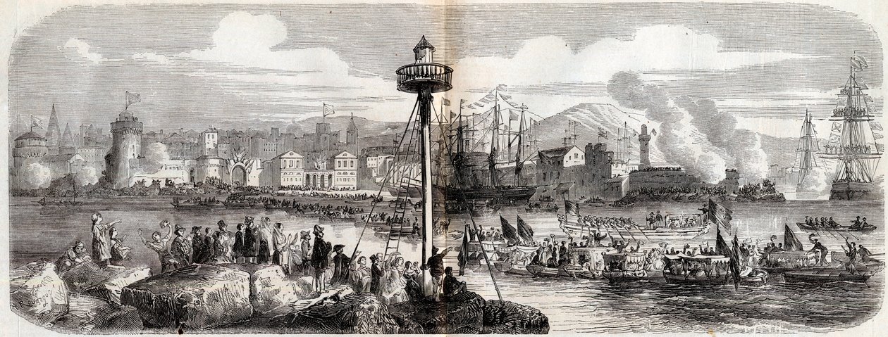 Risorgimento - (Wojna z Austrią) - Livorno Okorowanie armii francuskiej dowodzonej przez Księcia Napoleona (Napoleona Jerome Bonaparte) - 23 maja autorstwa French School