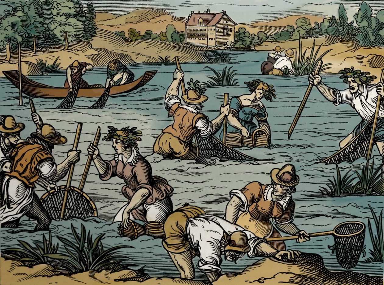Wędkarstwo rzeczne, z 1584 r. (grawerunek) autorstwa French School