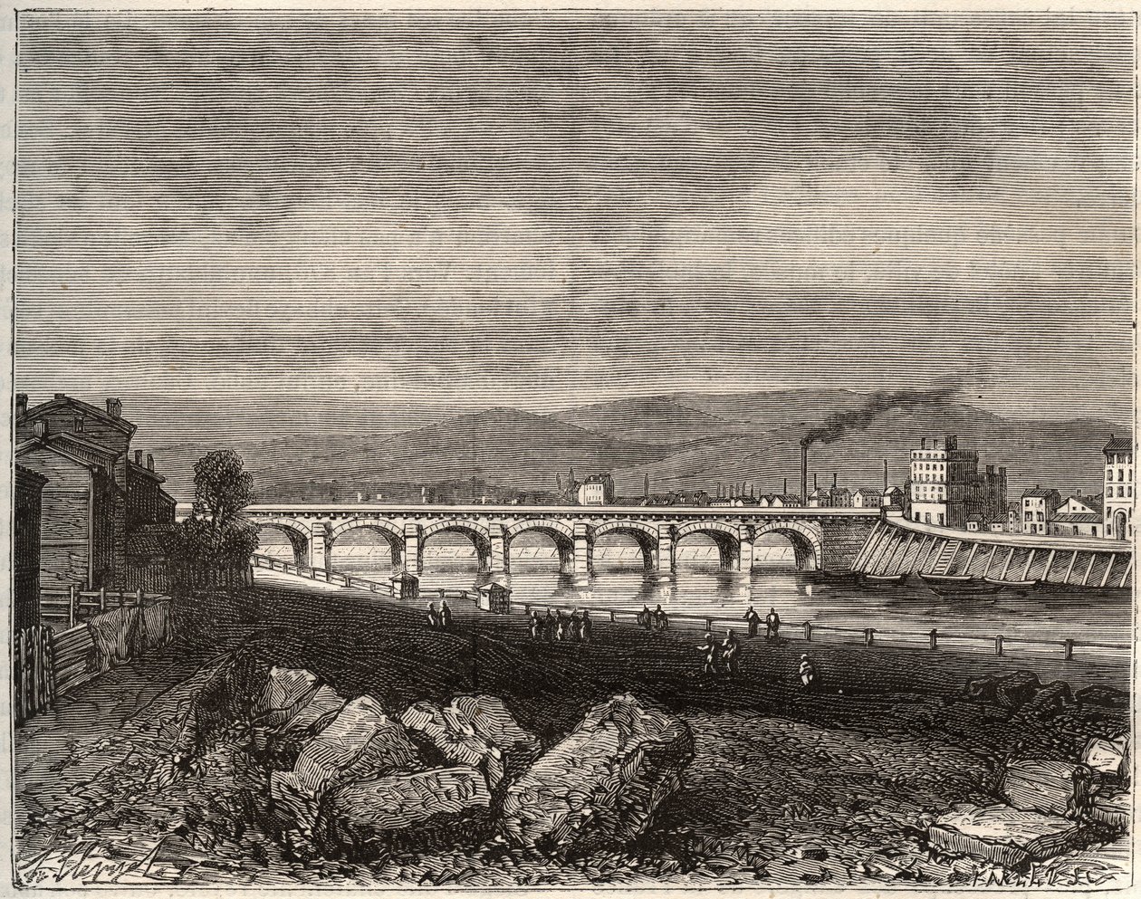 Roanne - Loire, w regionie Rodan-Alpy - rycina w „La France illustrée: geografia, historia, administracja statystyczna” autorstwa V.A. Malt-Browna. 1884 autorstwa French School