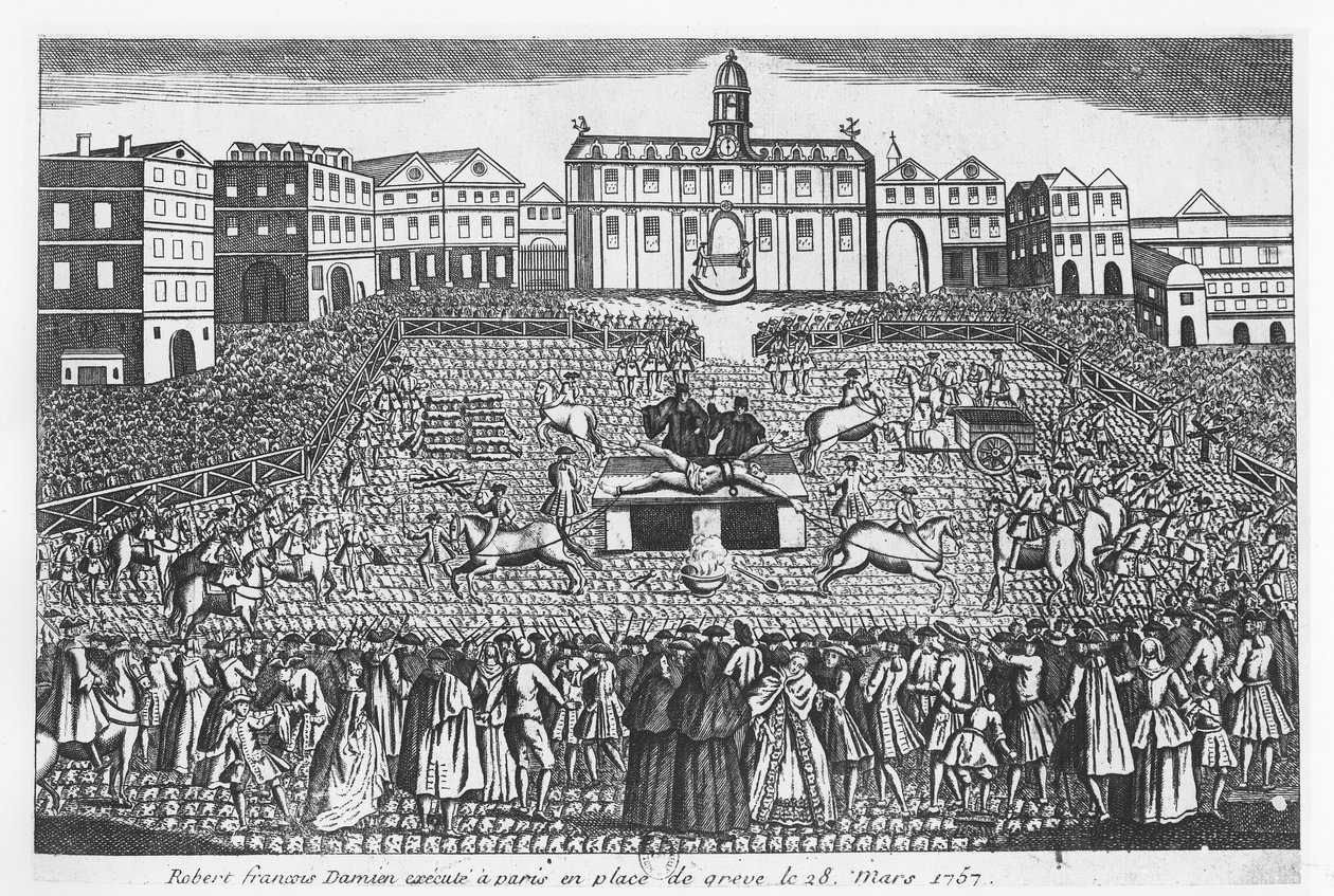 Robert-Francois Damiens stracony na Place de Grève, Paryż, 28 marca 1757 r autorstwa French School