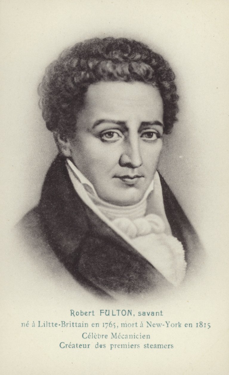 Robert Fulton (1765-1815), amerykański inżynier, wynalazca i pionier żeglugi parowej (litografia) autorstwa French School