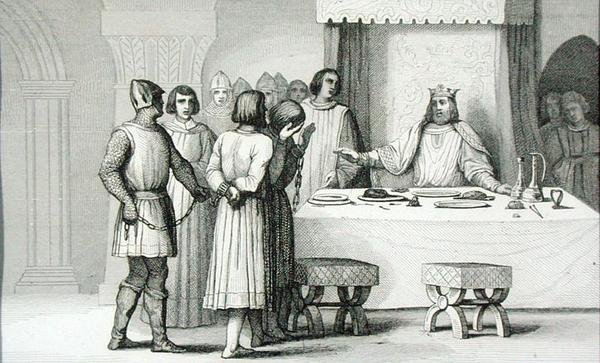 Robert II (970-1031) Pobożny uwalnia konspiratorów, z „Histoire de France”, wydanej ok. 1840 r. (rycina) autorstwa French School