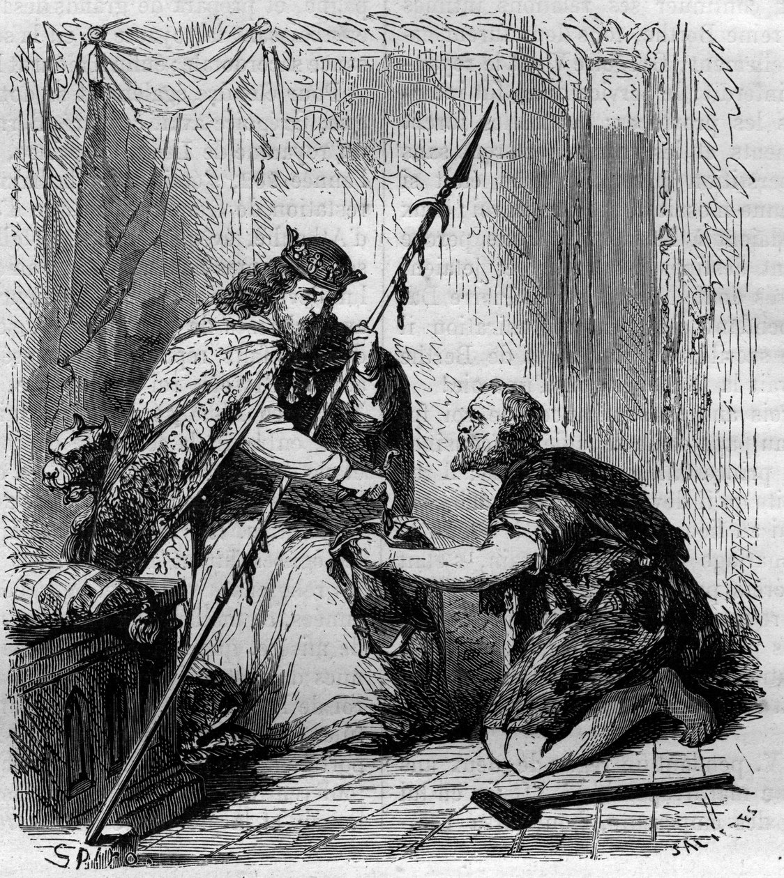 Robert II Pobożny (972-1031), król Francji, rozdający jałmużny. Grawer w „Historii papieży-królów-królowych i cesarzy na przestrzeni wieków” autorstwa Maurice Lachatre autorstwa French School