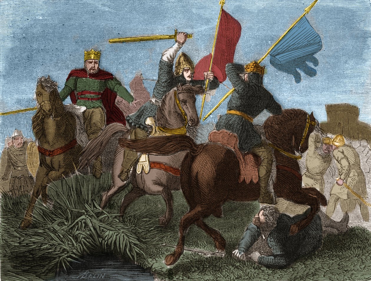 Robert I z Francji (865-923), koronowany na króla Franków w 922, zabity przez żołnierza Karola III: Grawerowanie w „”Histoire de France populaire”” Henri Martina. 19 wiek. autorstwa French School