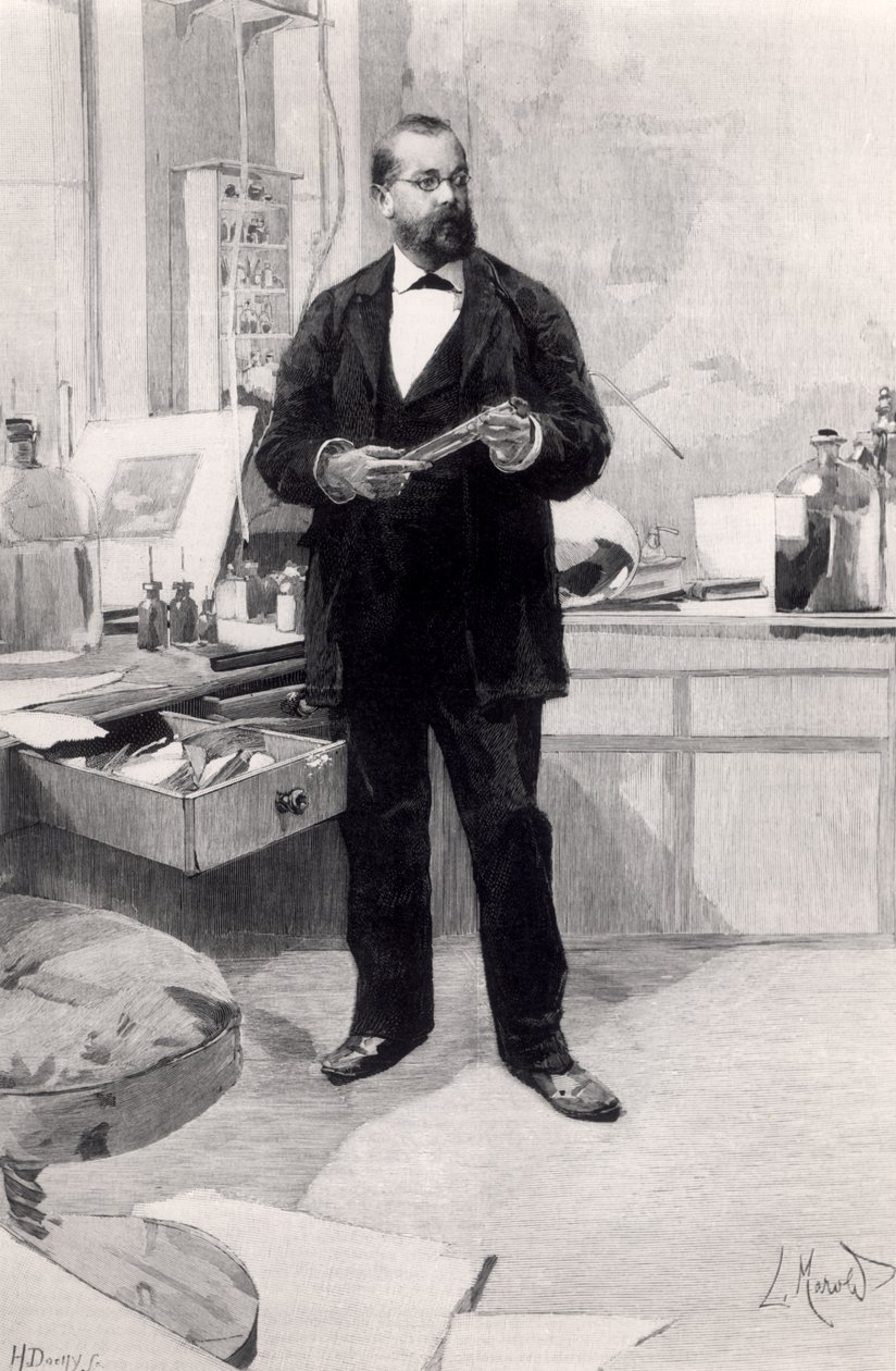 Robert Koch (1843-1910) w swoim laboratorium, z Le Monde Illustre, 29 listopada 1890 autorstwa French School