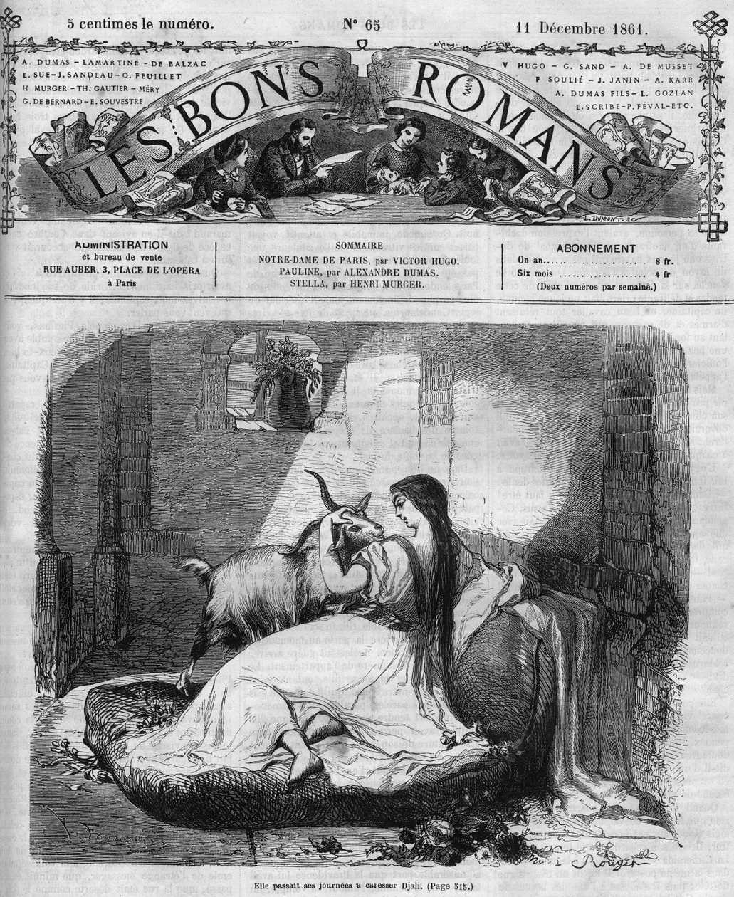Serial rzymski: „”Notre Dame de Paris”” Victora Hugo (1802-1885). Esmeralda i koza. Grawer w „”Les bons romance”” autorstwa French School