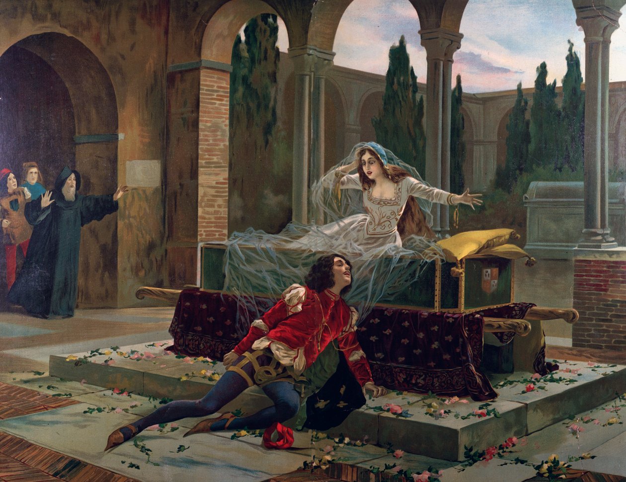 Romeo i Julia Scena z opery Romeo i Julia Charlesa Gounoda (1818-1893). ok.1880. autorstwa French School