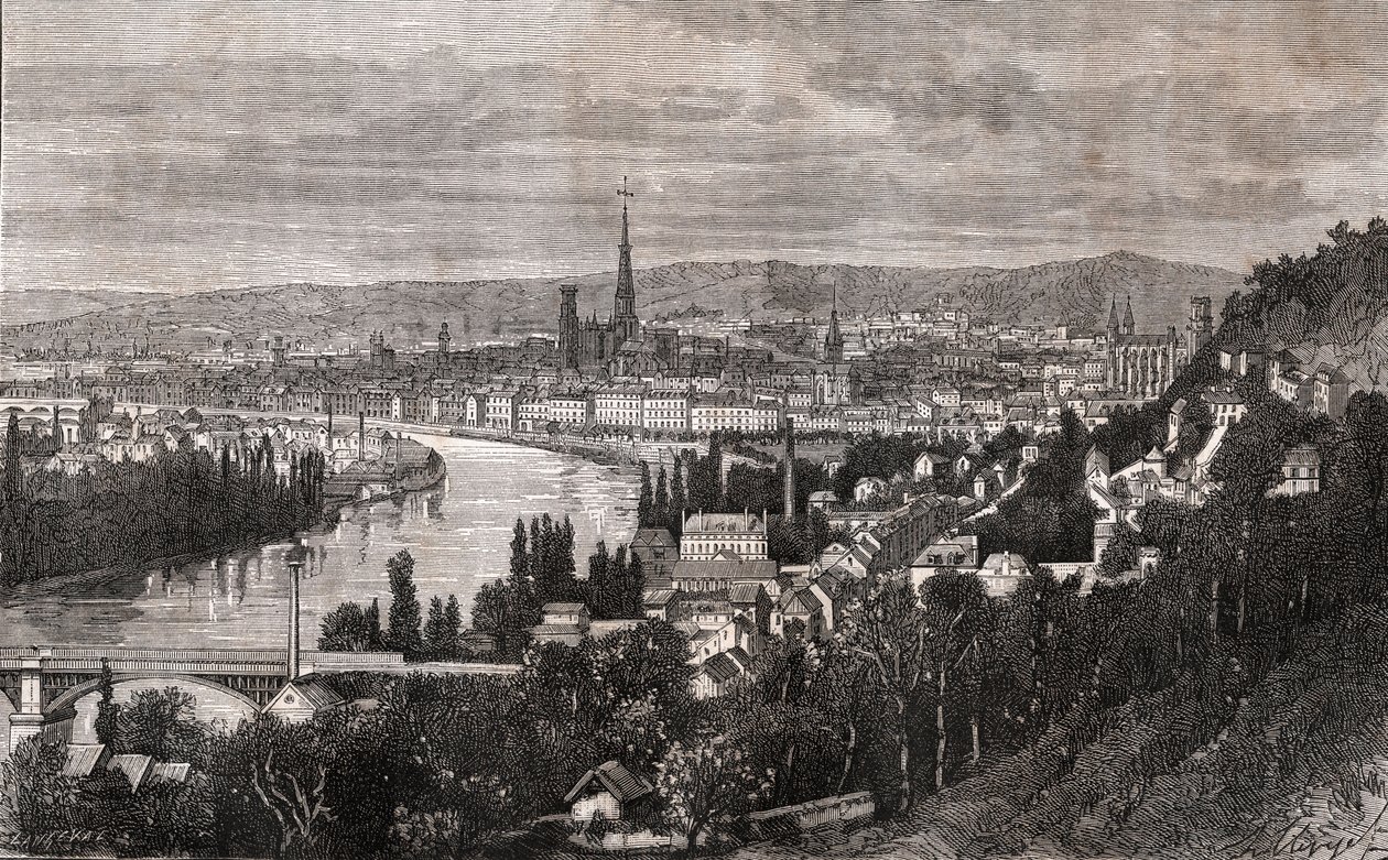 Rouen - Seine-Maritime - rycina w „La France illustree: geografia, historia, administracja statystyczna” autorstwa V.A. Słodowo-Brązowy. 1884 autorstwa French School