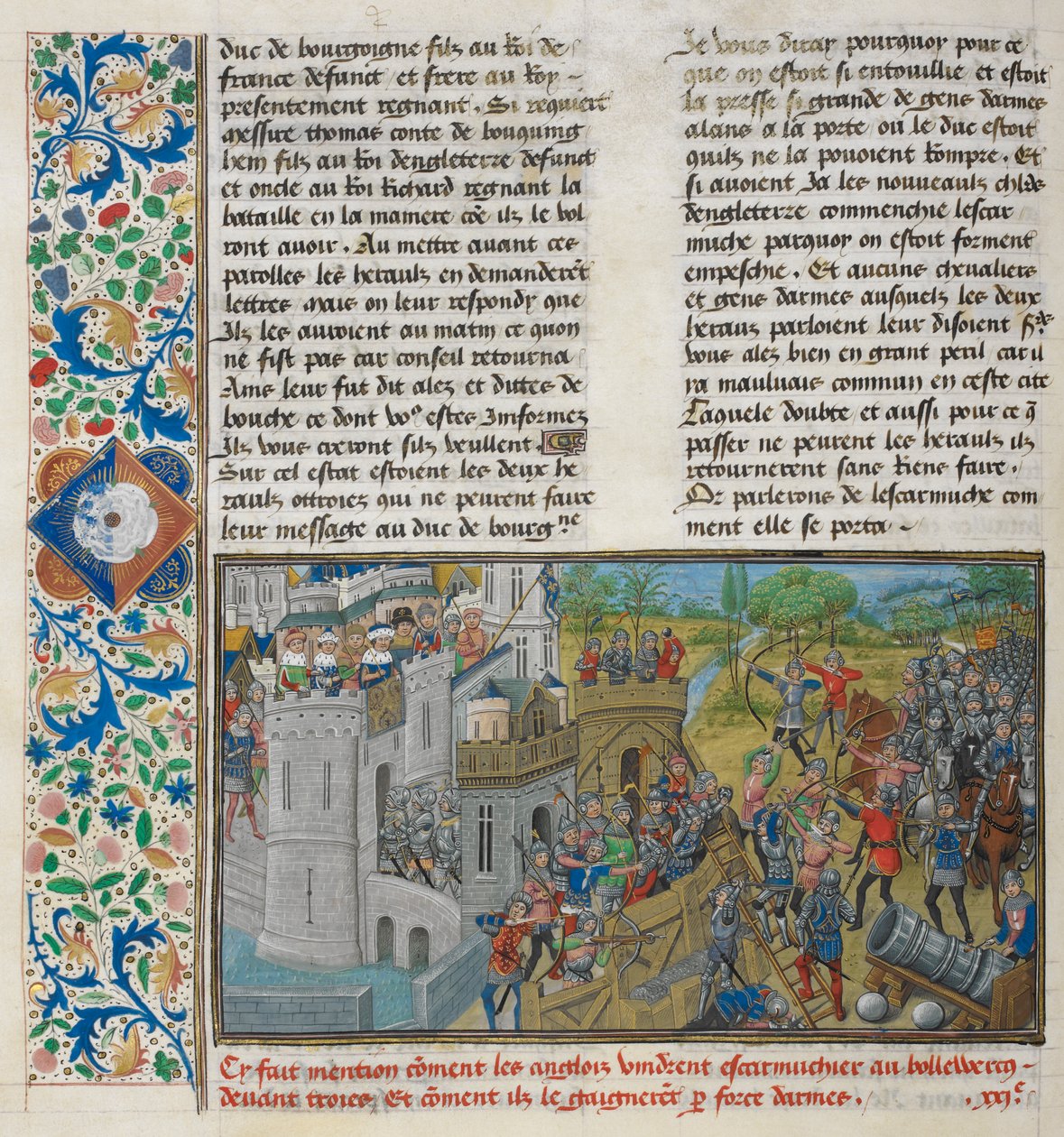 Royal 14 E. IV, f.59v Zdobycie bastionu w Troyes, z „Anciennes et nouvelles Chroniles d
