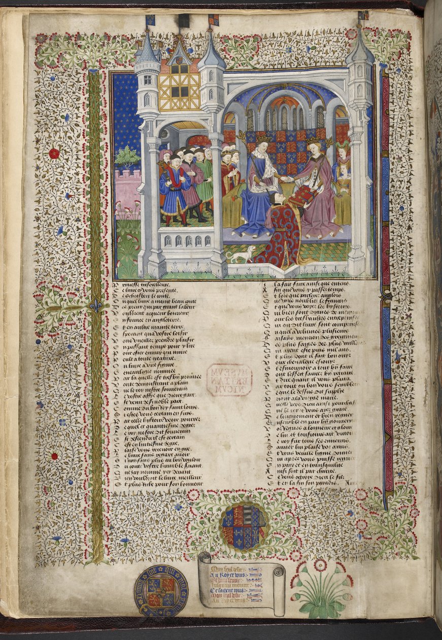 Royal 15 E. VI, f.2v Małgorzata Anjou, siedząca z mężem, królem Henrykiem VI, ilustracja z 