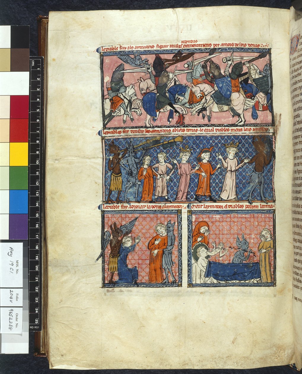 Royal 19 C. 1, f.204v Diabolic Temptations, ilustracja z „Le Breviari d