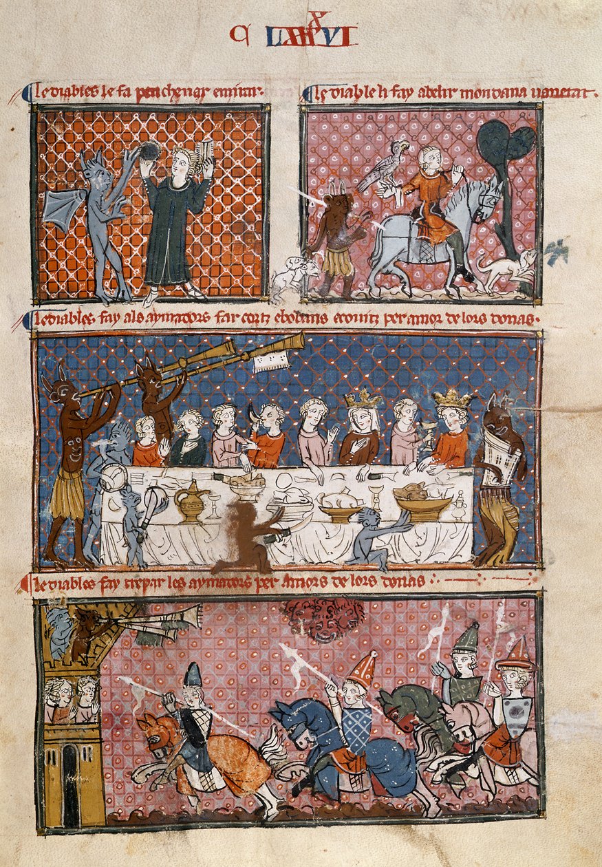 Royal 19 C. I fol.204 Diaboliczne pokusy, z Le Breviari d