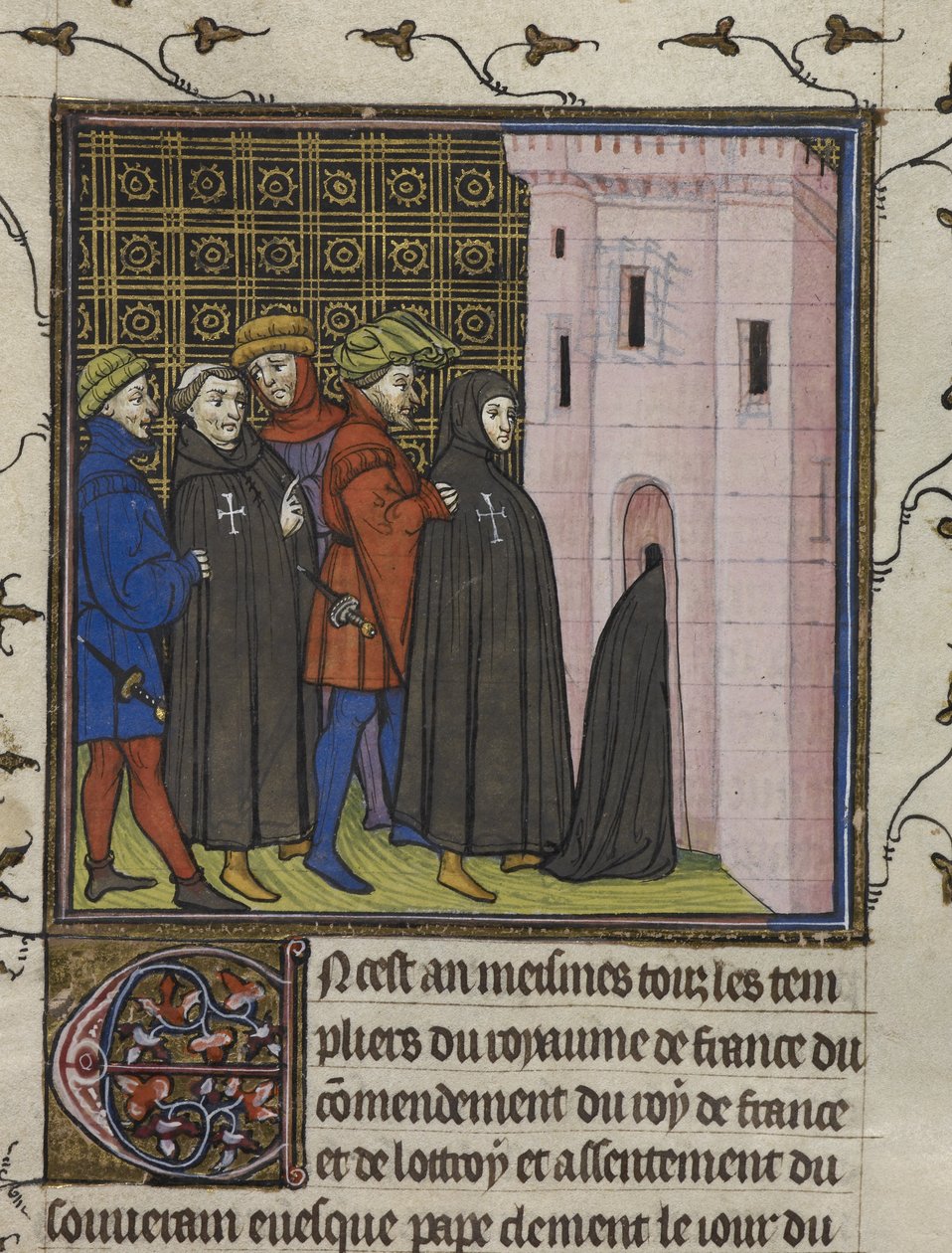 Royal 20 C. VII, f.42v Aresztowanie templariuszy, ilustracja z „Chroniques de France ou St. Denis” (welum) autorstwa French School