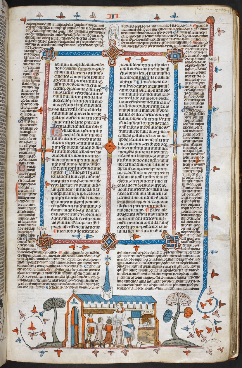 Royal MS 10 E IV f.211r, bas-de-page scena komunikantów na mszy, ok. 1300-40 (pióro i atrament oraz tempera na pergaminie) autorstwa French School