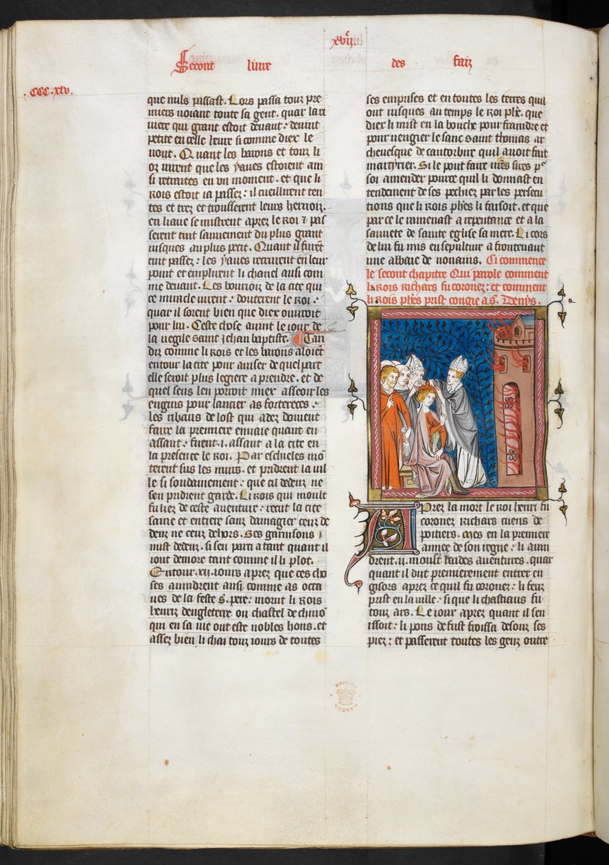 Royal Ms 16 g VI f.347v Koronacja króla Ryszarda I, ilustracja z „Les Grandes Chroniques de France” autorstwa French School