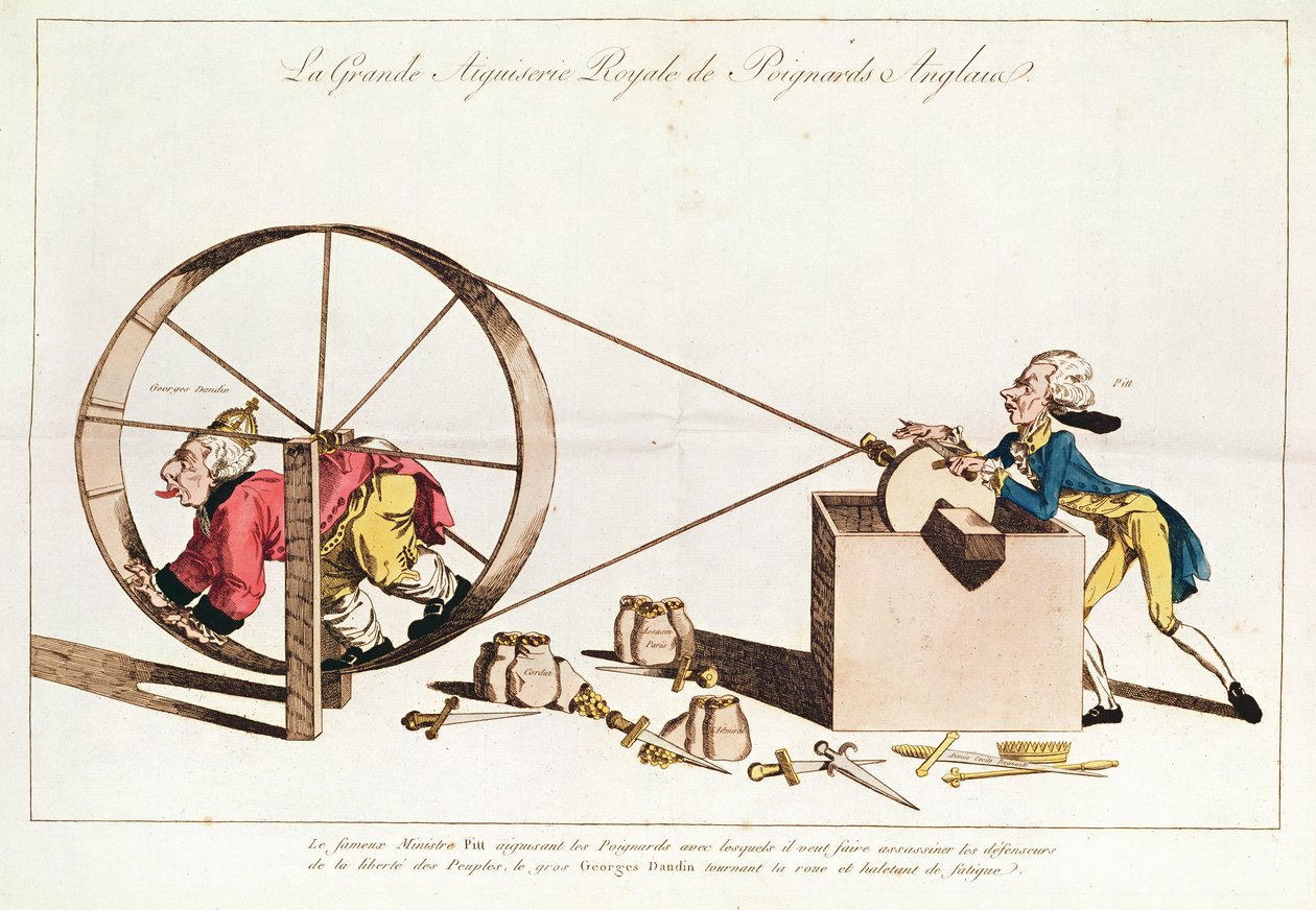 Royal Sharpening Service do ostrzenia angielskich sztyletów, 1794 (akwaforta ręcznie kolorowana) autorstwa French School