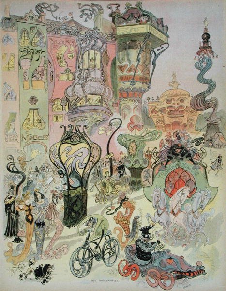 Rue Modern-Style, z magazynu „Au Temps Present”, ok. 1890-1900 (kolor lito) autorstwa French School