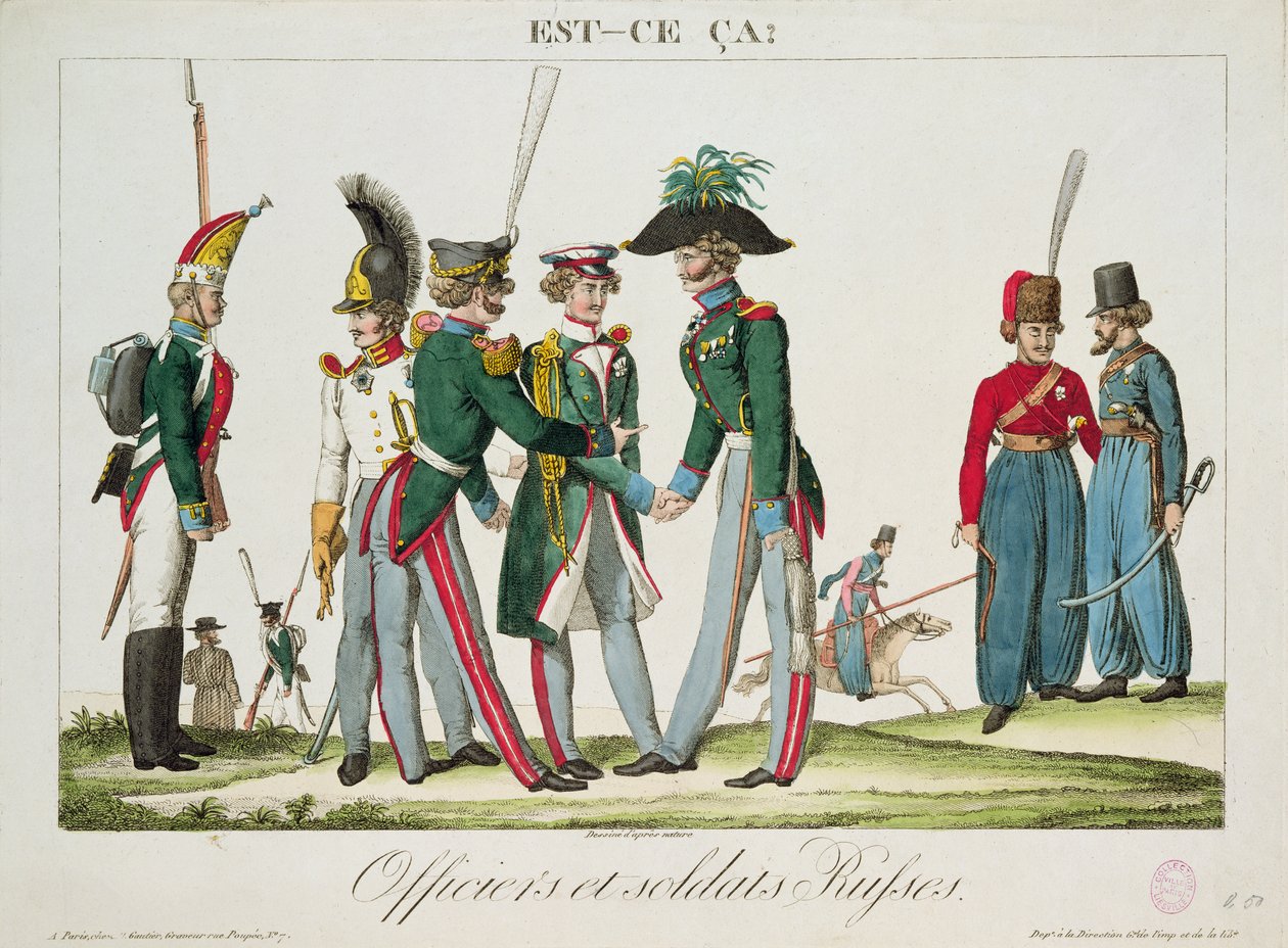 Rosyjscy oficerowie i żołnierze, 1815 autorstwa French School