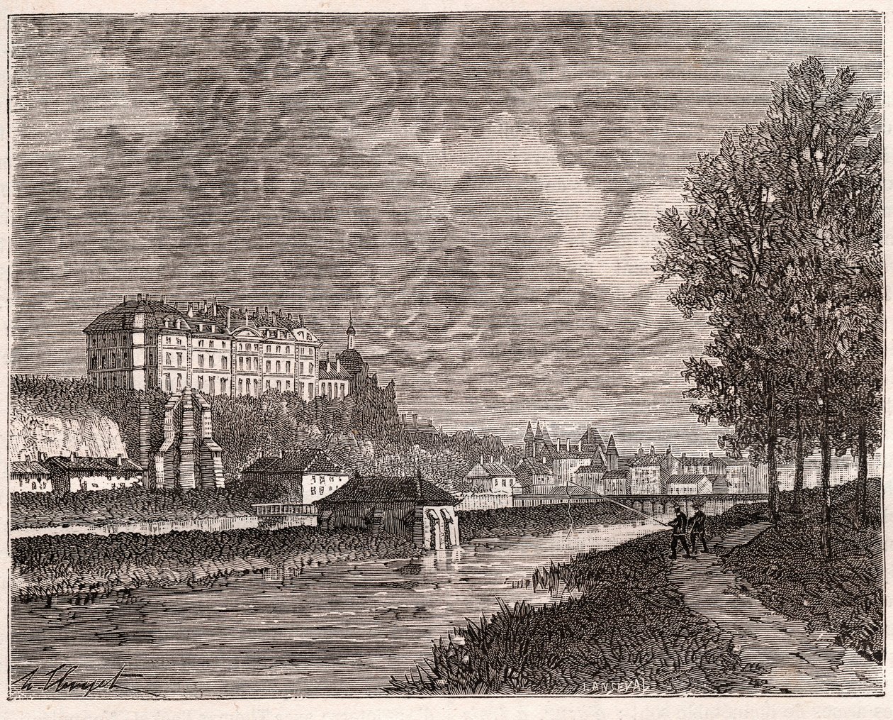 Sable-sur-Sarthe (Sable sur Sarthe) - grawerowanie w „Ilustracji La France: geografia, historia, administracja statystyczna” autorstwa V.A. Słodowo-Brązowy. 1884 autorstwa French School