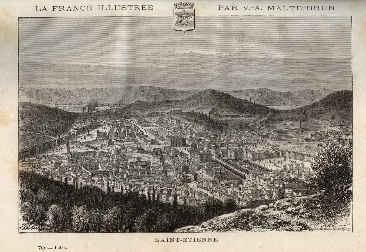 Saint-Etienne (Saint Etienne) - grawerowanie w „” France illustree: geografia, historia, administracja statystyczna”” autorstwa V.-A. Słodowo-Brązowy. 1884 autorstwa French School