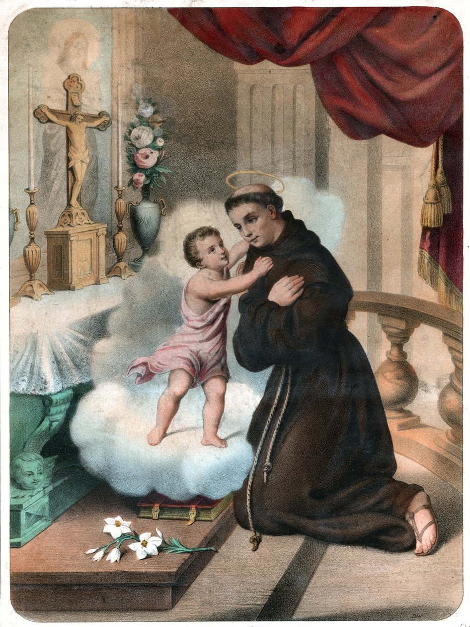Św. Antoni Padewski. (Litografia, ok. 1850) autorstwa French School