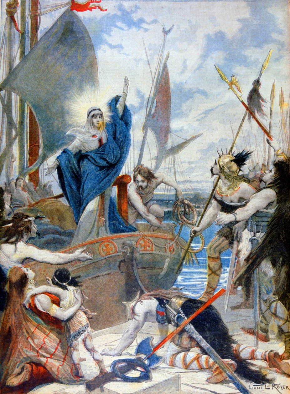Św Genevieve i Attila autorstwa French School