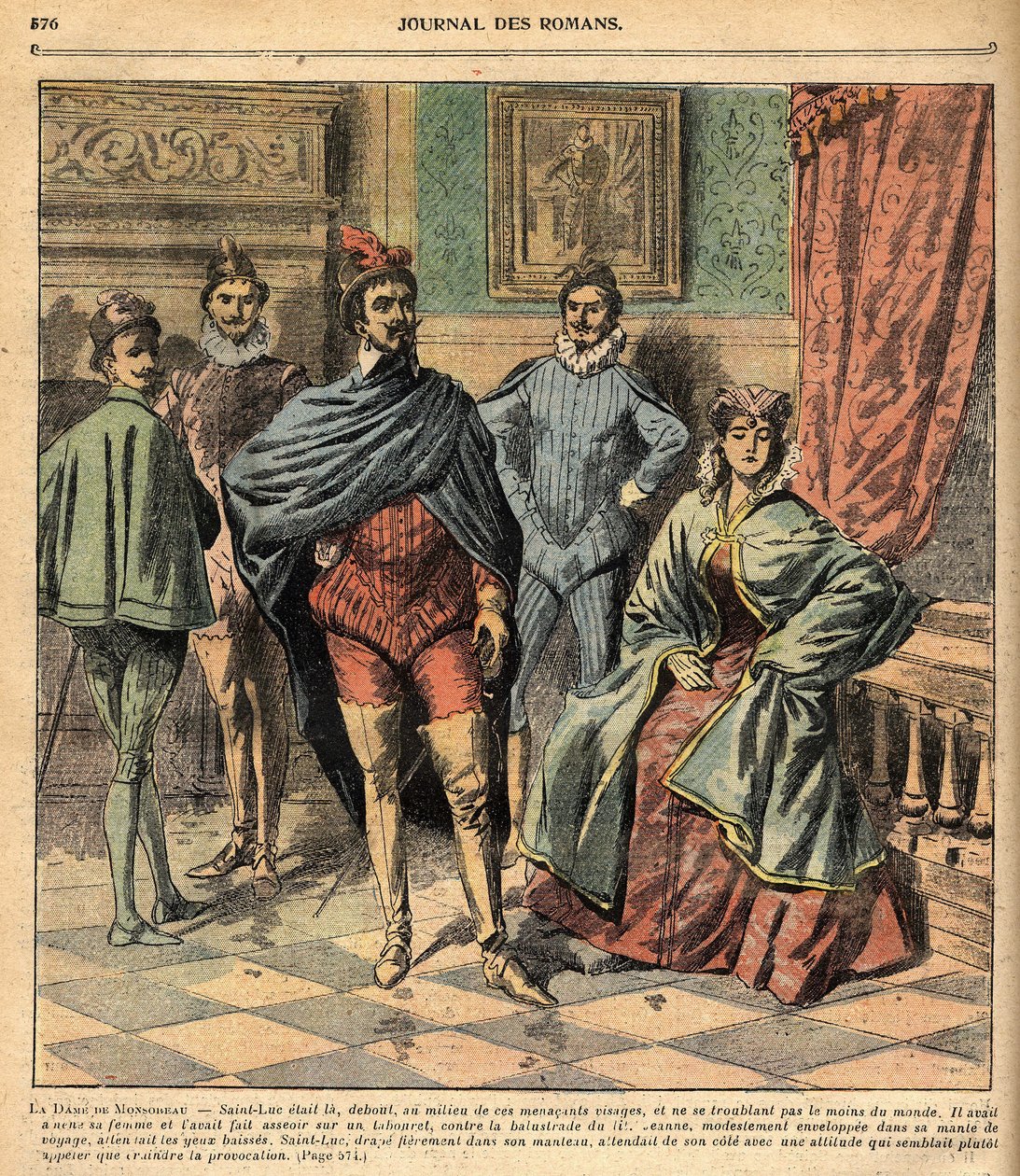 Święty Łukasz przyprowadził swoją żonę Joannę. Ilustracja do powieści „La Dame de Monsoreau” Aleksandra Dumasa. w Journal of Illustrated Popular Novels”. autorstwa French School